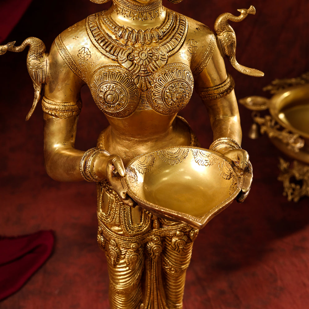 Brass Standing Deep Lakshmi Statue (30 Inch) Vedansh Craft
