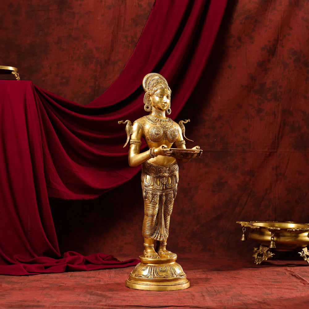 Brass Standing Deep Lakshmi Statue (30 Inch) Vedansh Craft