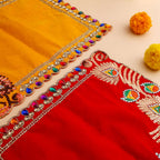 Stone And Sequin Work Red Velvet God Pooja Asana Vedansh Craft