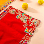 Stone And Sequin Work Red Velvet God Pooja Asana Vedansh Craft