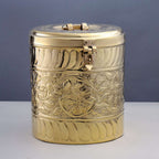 Brass Storage Container With Flower Pattern Vedansh Craft