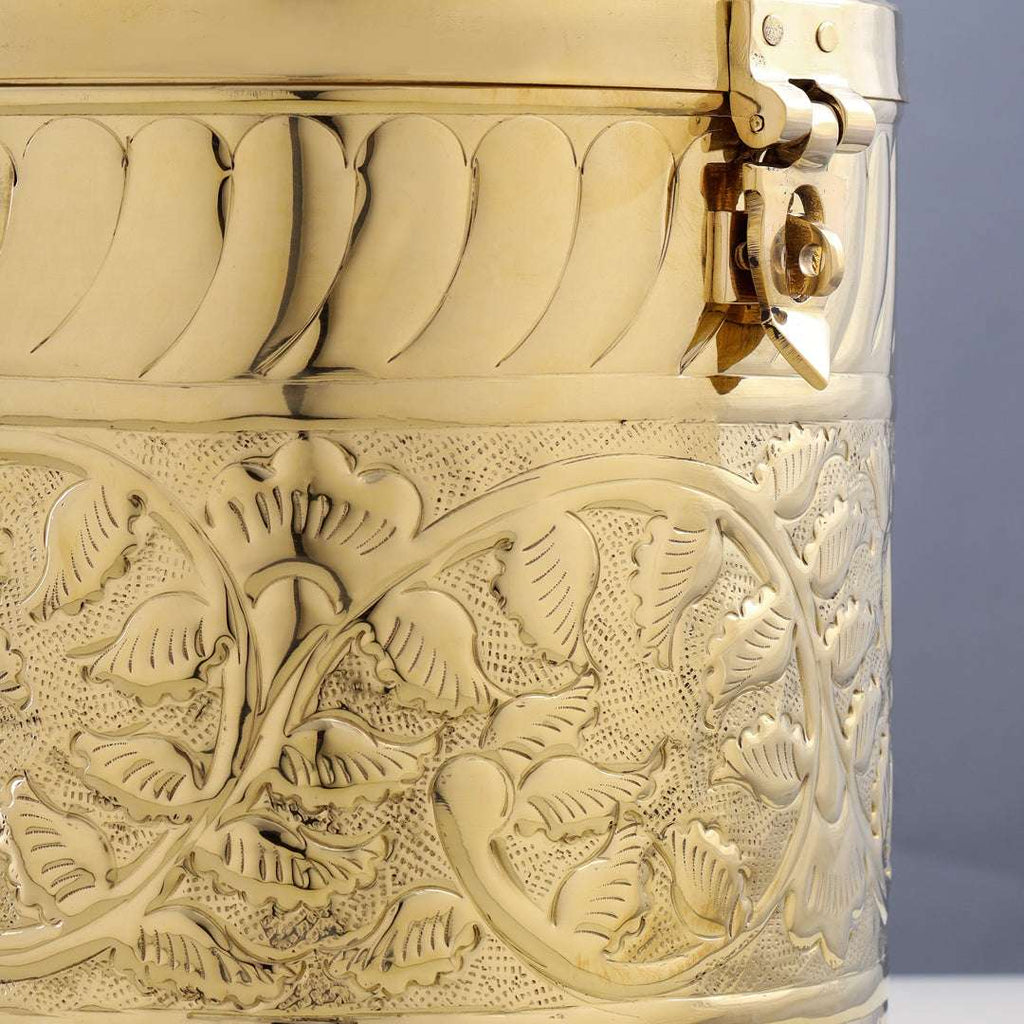 Brass Storage Container With Flower Pattern Vedansh Craft