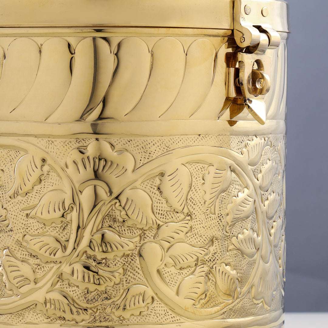 Brass Storage Container With Flower Pattern Vedansh Craft