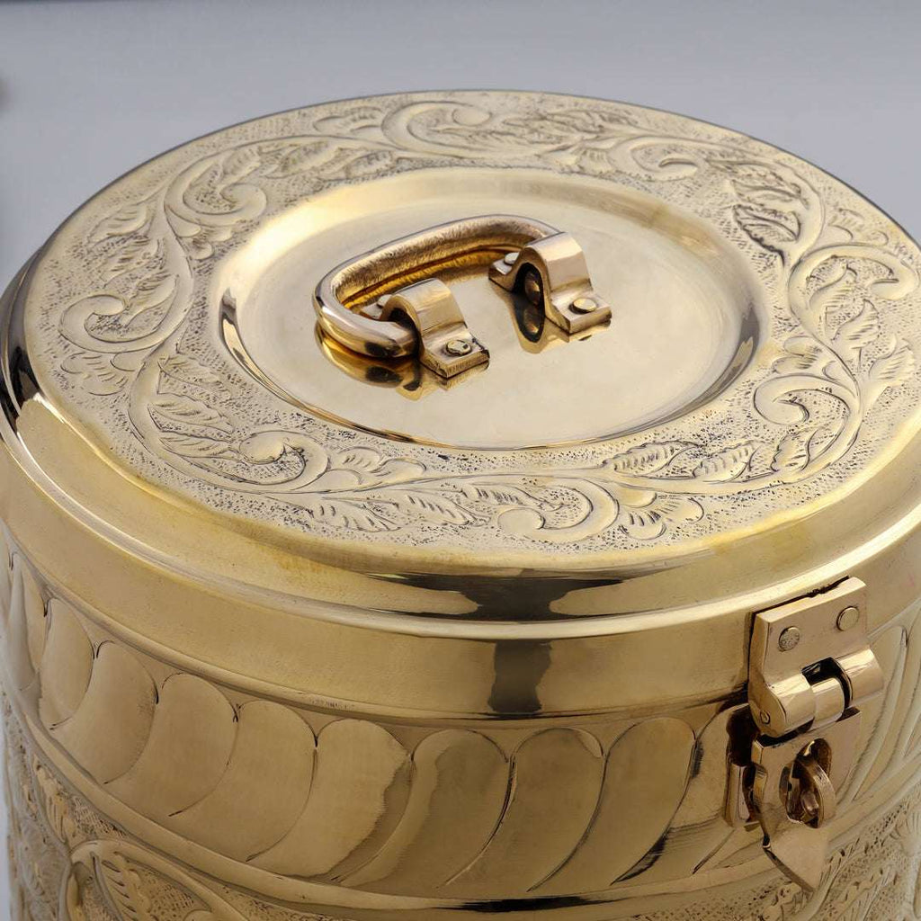 Brass Storage Container With Flower Pattern Vedansh Craft