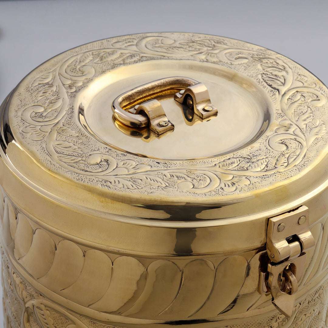 Brass Storage Container With Flower Pattern Vedansh Craft