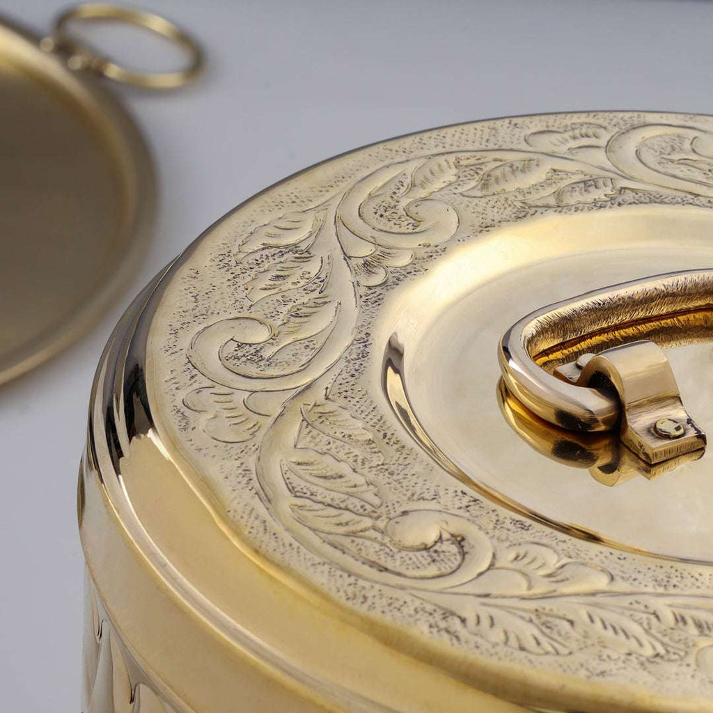 Brass Storage Container With Flower Pattern Vedansh Craft