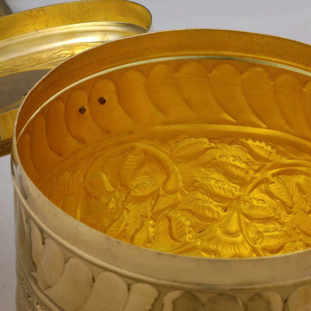 Brass Storage Container With Flower Pattern Vedansh Craft