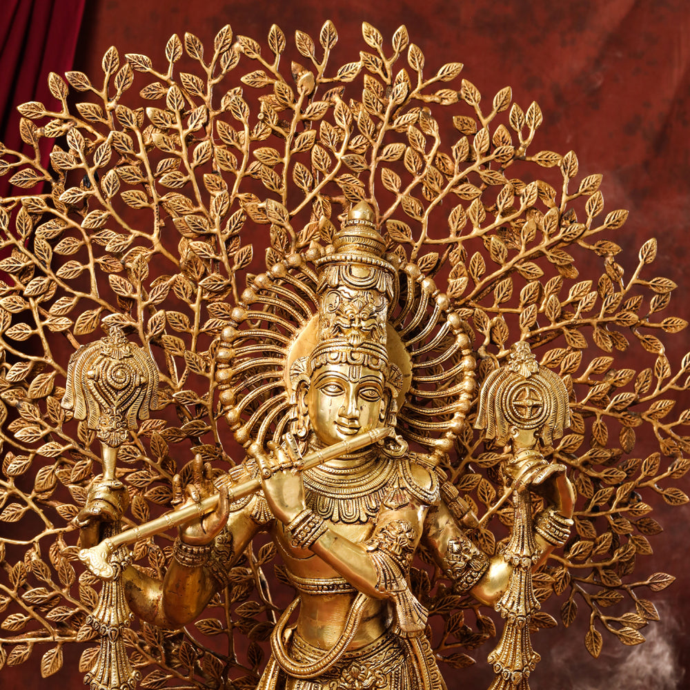 Brass Standing Lord Krishna Statue With Tree (38 Inch) Vedansh Craft