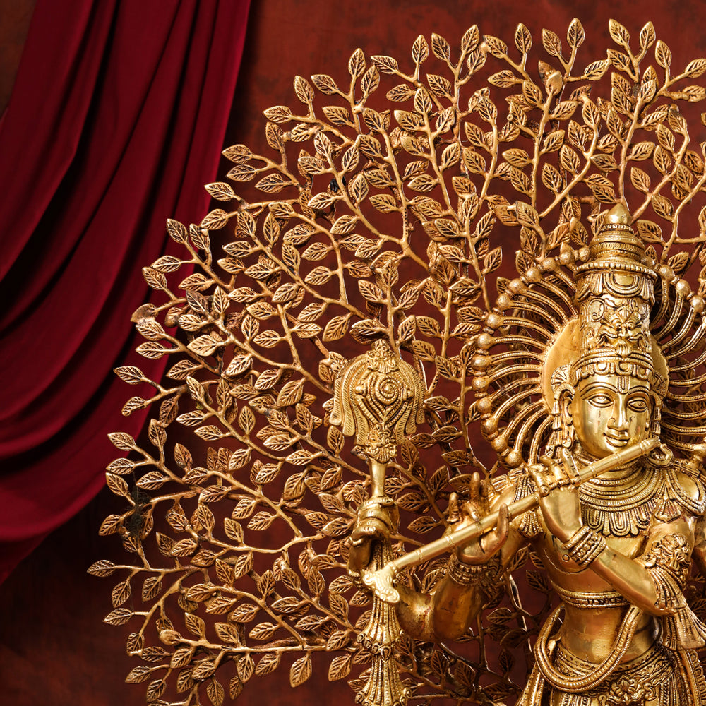 Brass Standing Lord Krishna Statue With Tree (38 Inch) Vedansh Craft
