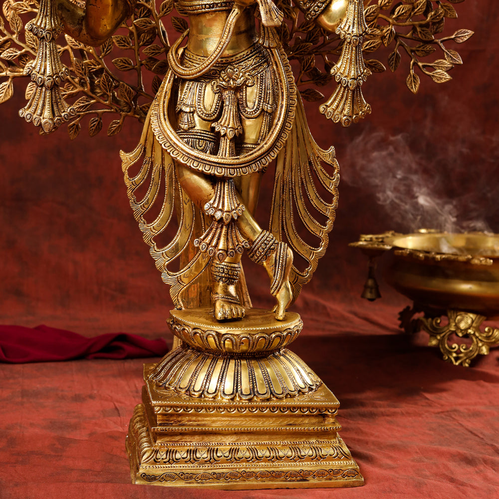Brass Standing Lord Krishna Statue With Tree (38 Inch) Vedansh Craft