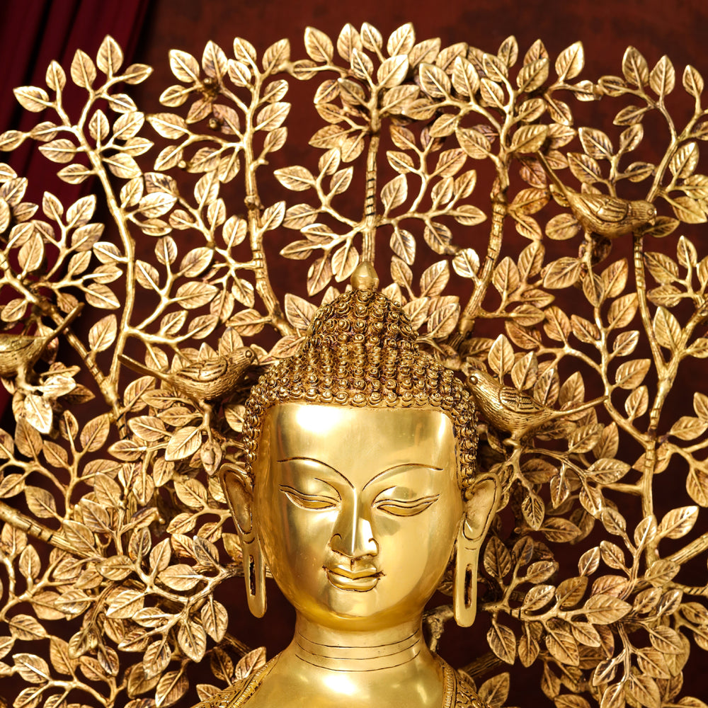 Brass Home Decor Buddha Statue With Tree (42 Inch) Vedansh Craft
