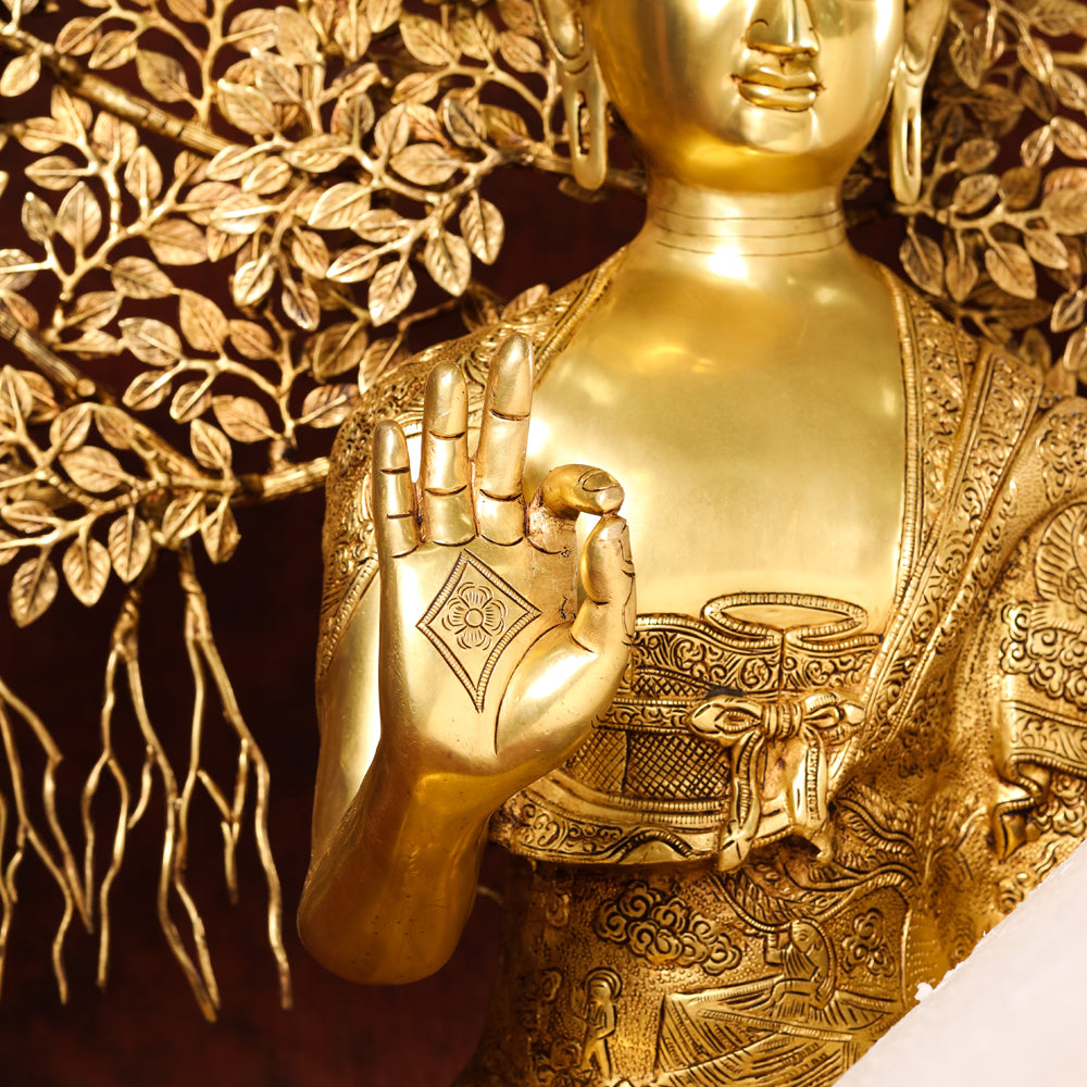 Brass Home Decor Buddha Statue With Tree (42 Inch) Vedansh Craft