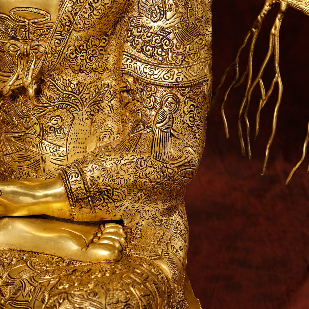 Brass Home Decor Buddha Statue With Tree (42 Inch) Vedansh Craft