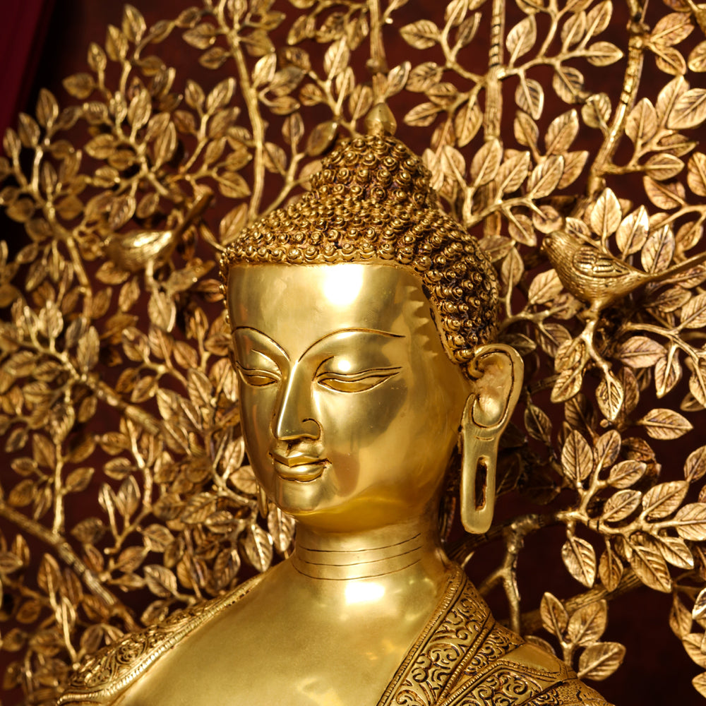 Brass Home Decor Buddha Statue With Tree (42 Inch) Vedansh Craft
