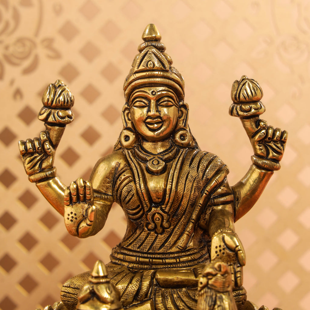 Brass Superfine Lotus Goddess Sitting Lakshmi Idol (5.5 Inch) Vedansh Craft