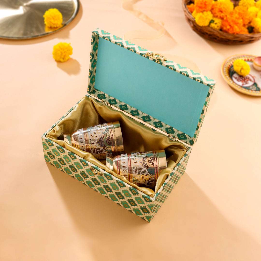 Brass Hand Painted Glass Pair House Warming Box Hamper Vedansh Craft