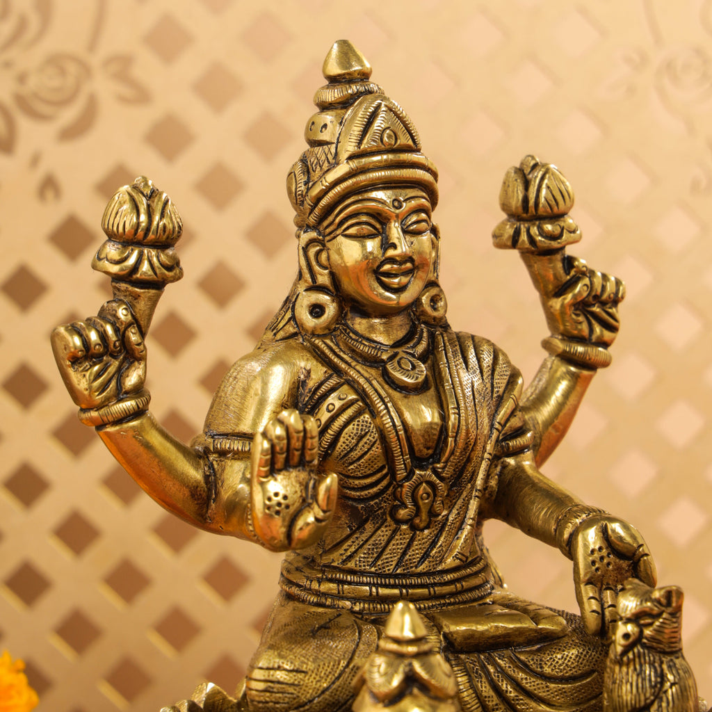Brass Superfine Lotus Goddess Sitting Lakshmi Idol (5.5 Inch) Vedansh Craft