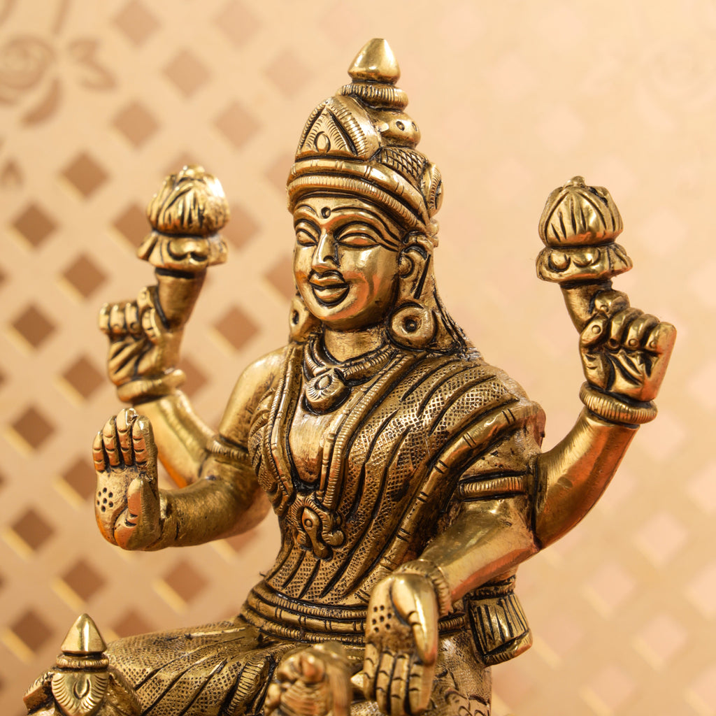 Brass Superfine Lotus Goddess Sitting Lakshmi Idol (5.5 Inch) Vedansh Craft