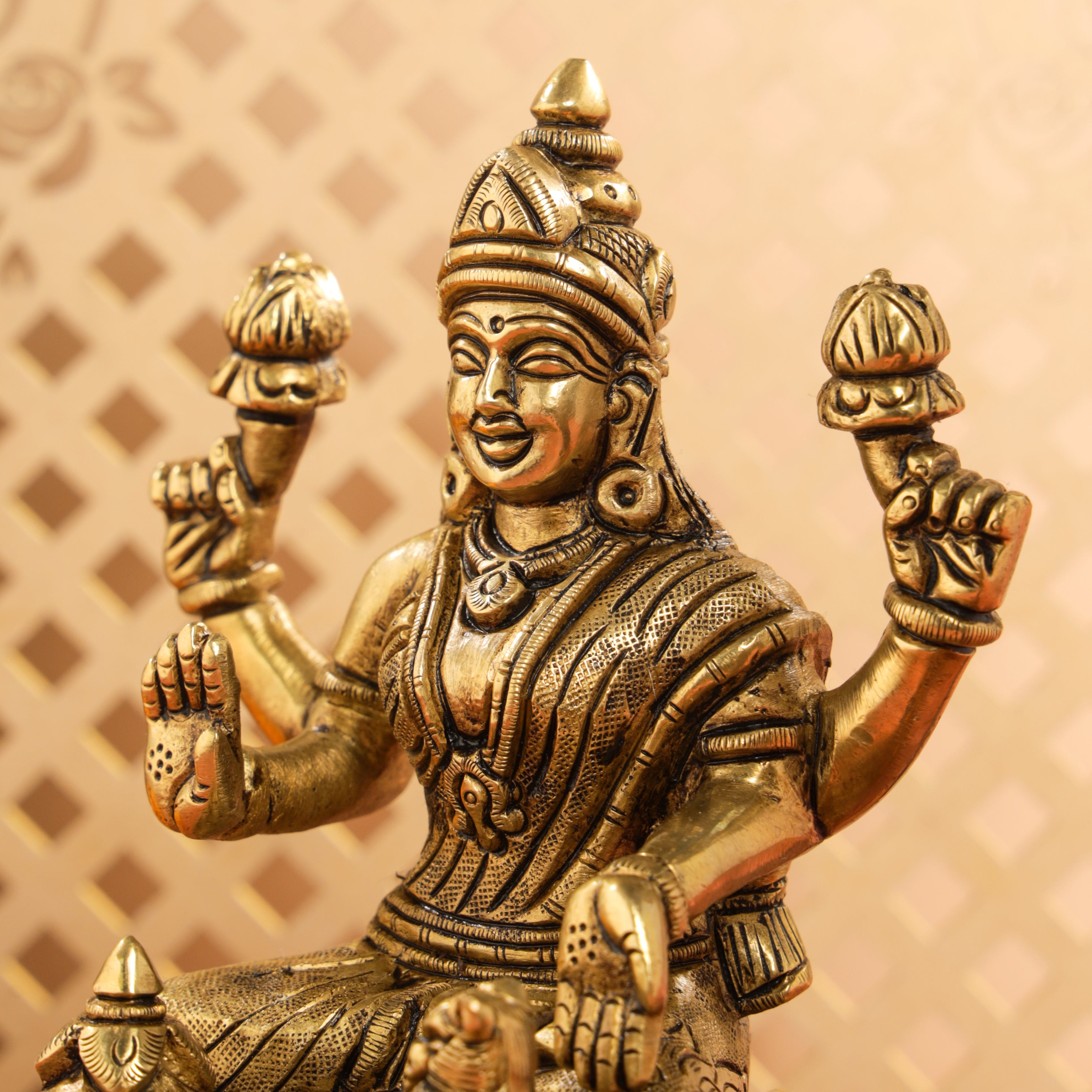 Brass Superfine Lotus Goddess Sitting Lakshmi Idol (5.5 Inch) Vedansh Craft