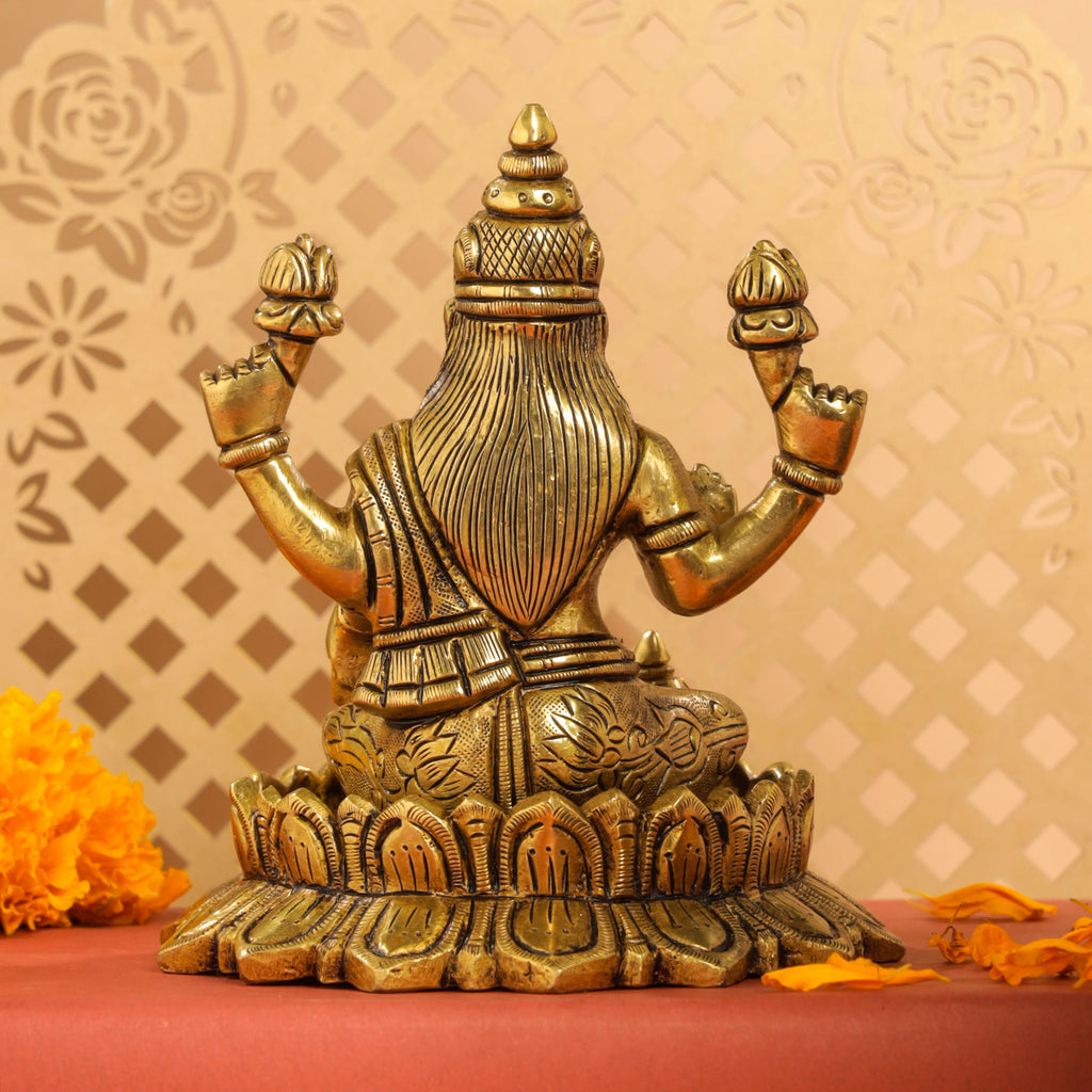 Brass Superfine Lotus Goddess Sitting Lakshmi Idol (5.5 Inch) Vedansh Craft