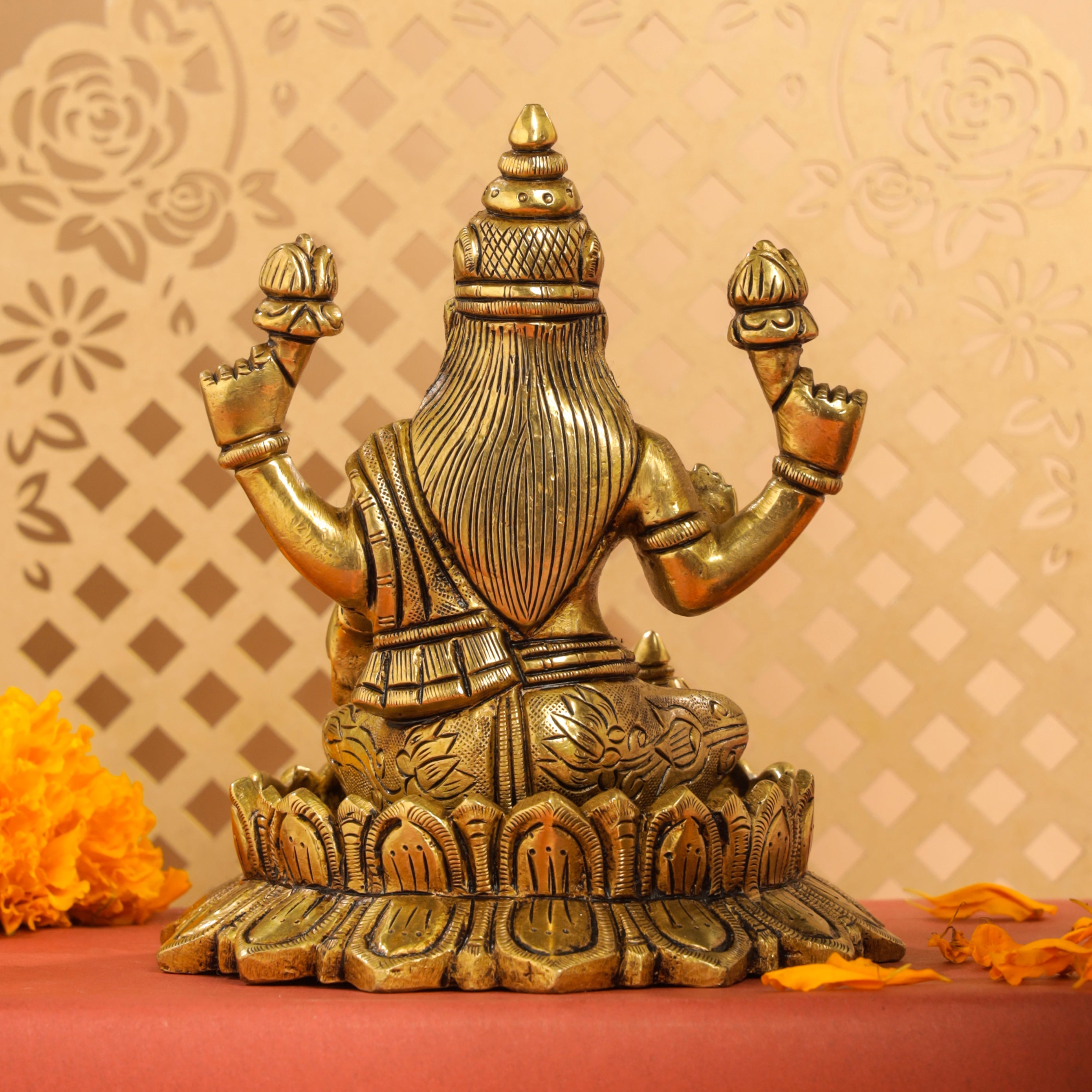 Brass Superfine Lotus Goddess Sitting Lakshmi Idol (5.5 Inch) Vedansh Craft