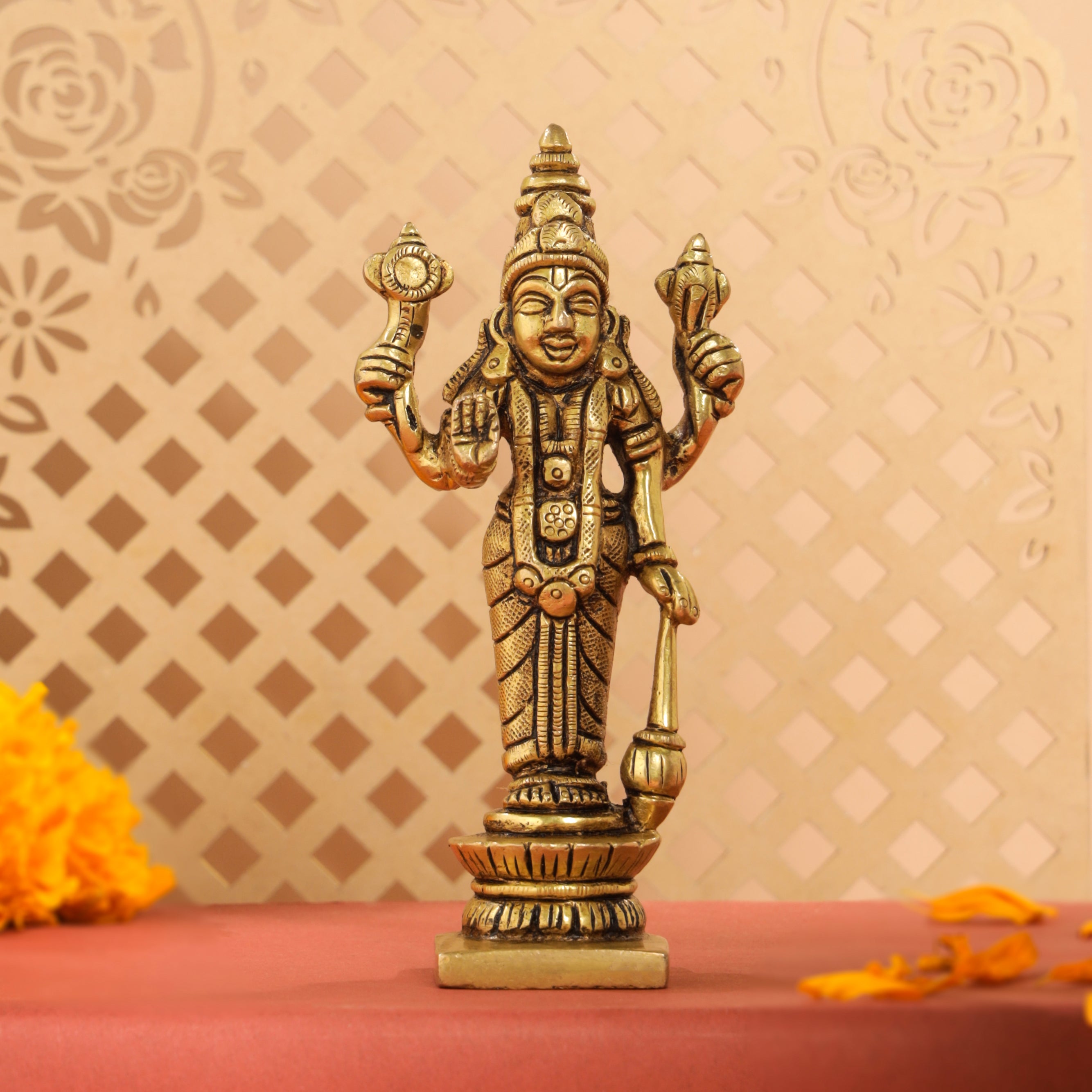 Brass Lord Vishnu Idol (5.2 Inch) Vedansh Craft