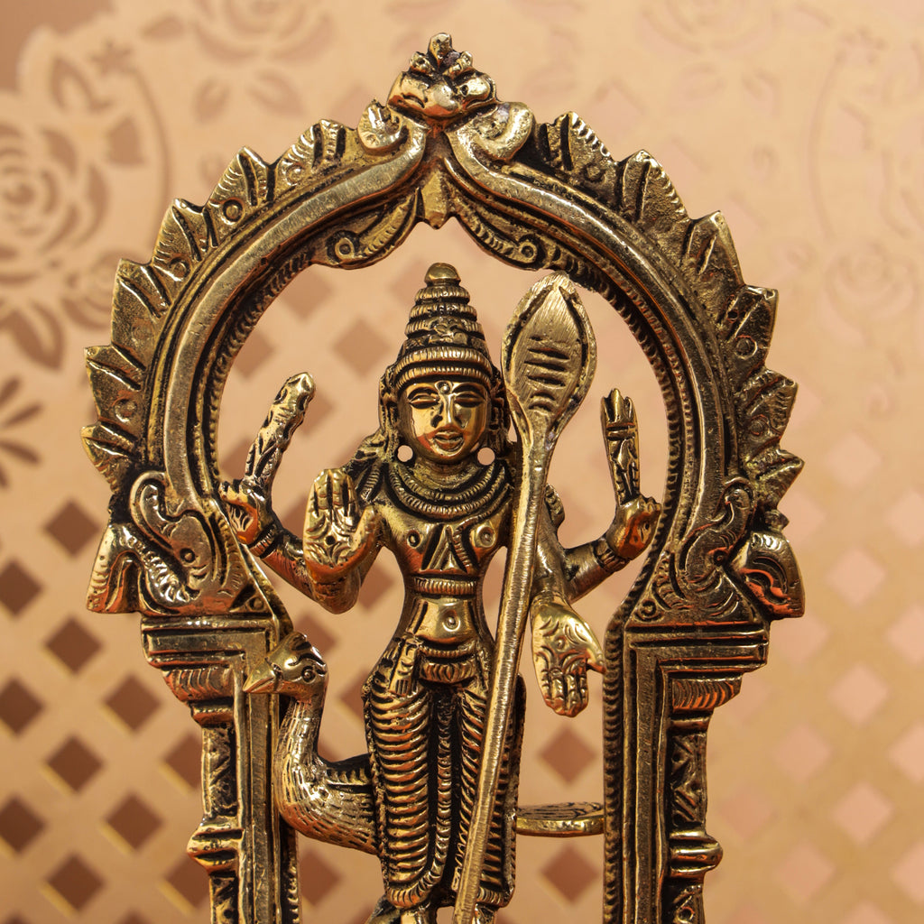 Brass Standing Lord Murugan/Kartikeya Frame Idol (6.5 Inch) Vedansh Craft