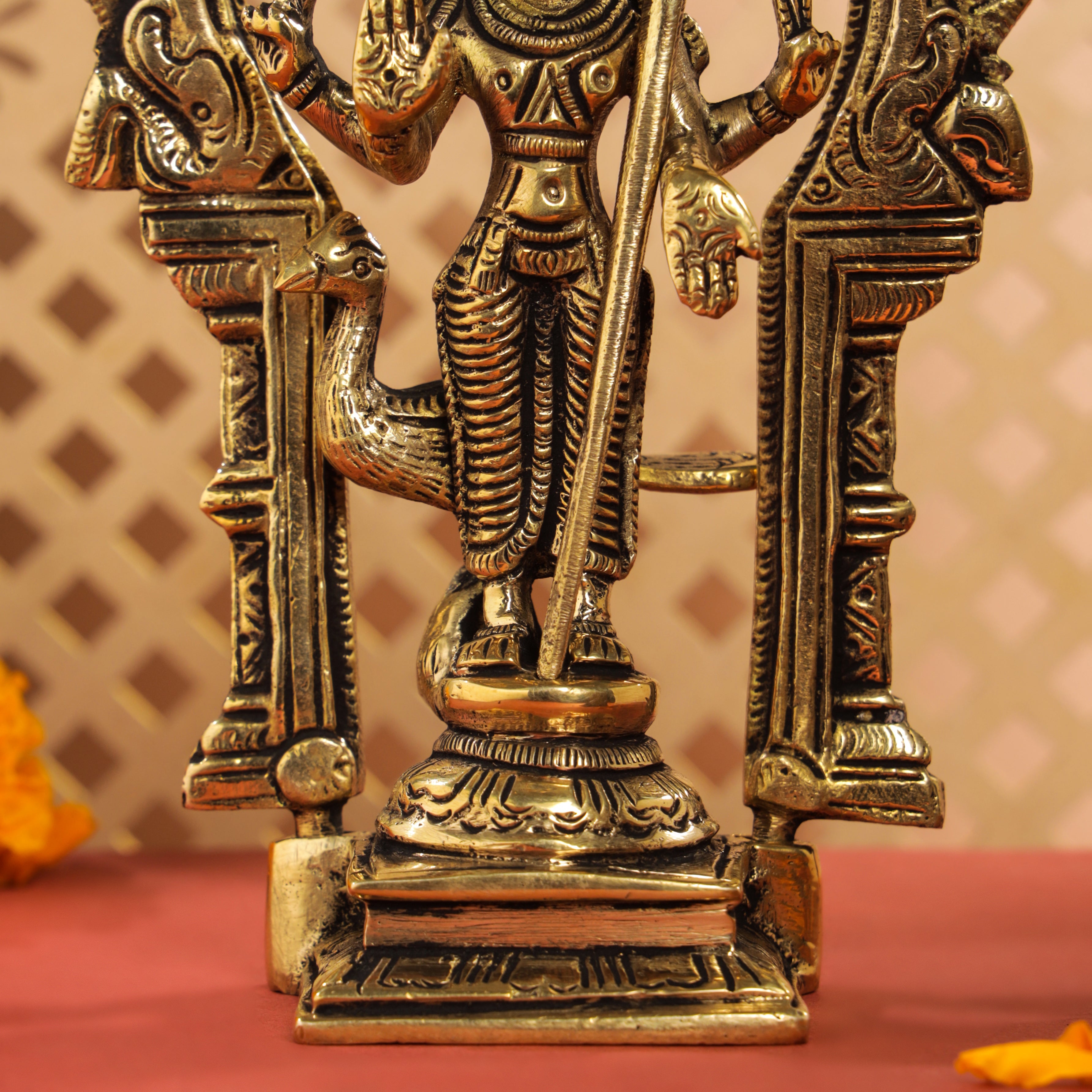 Brass Standing Lord Murugan/Kartikeya Frame Idol (6.5 Inch) Vedansh Craft