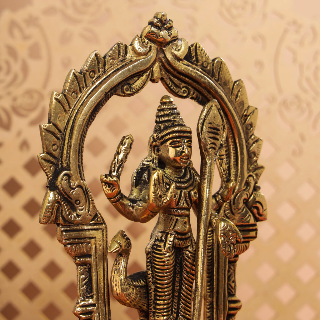 Brass Standing Lord Murugan/Kartikeya Frame Idol (6.5 Inch) Vedansh Craft