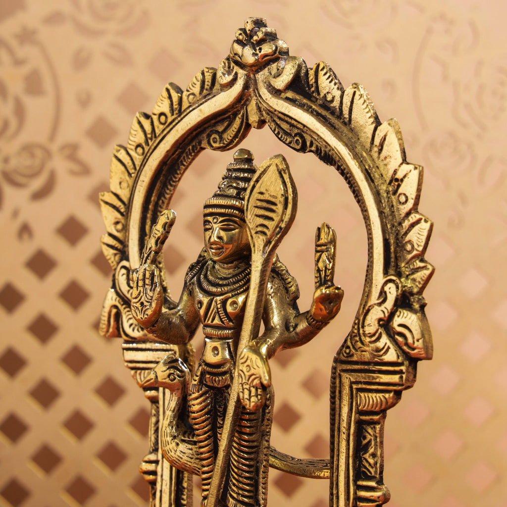 Brass Standing Lord Murugan/Kartikeya Frame Idol (6.5 Inch) Vedansh Craft