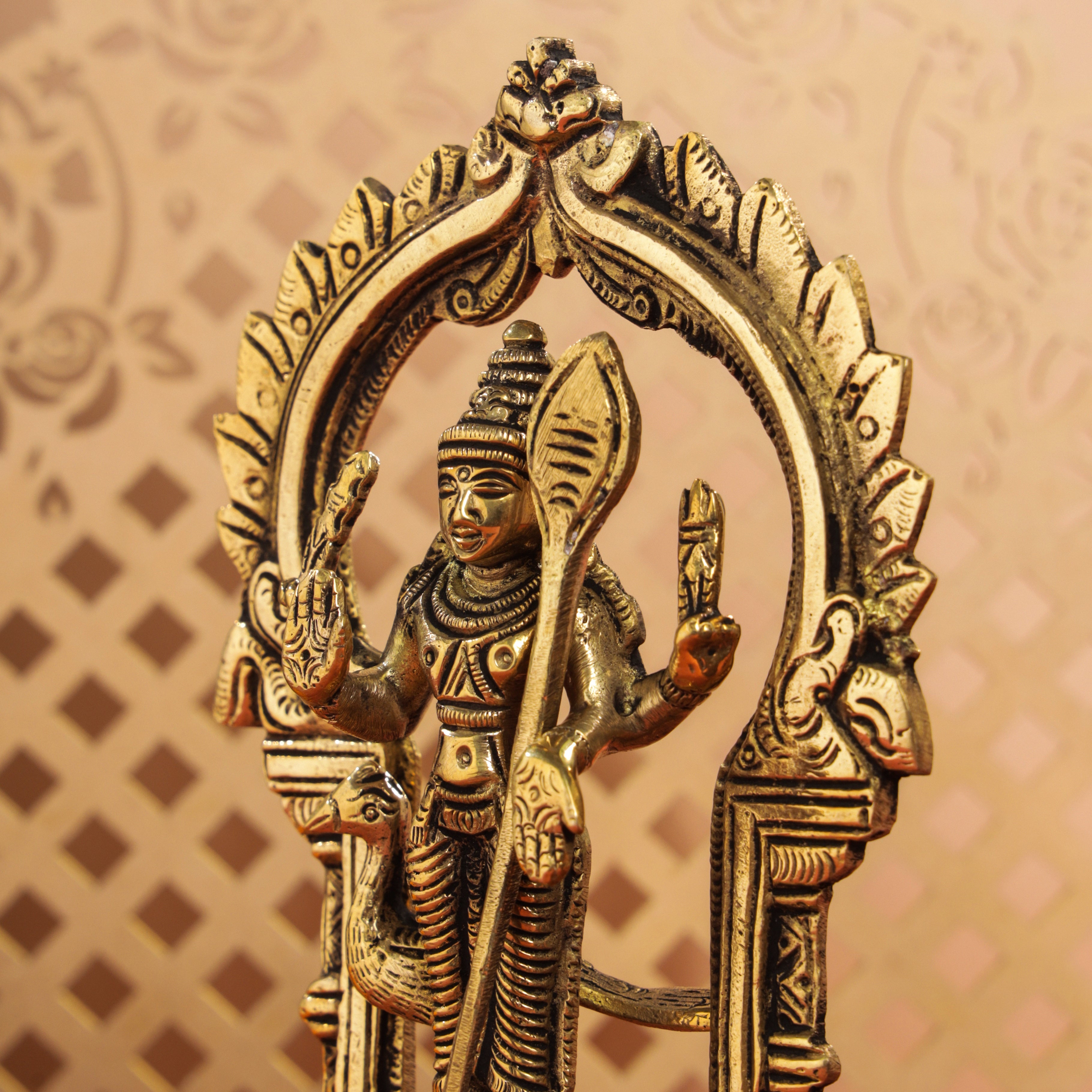 Brass Standing Lord Murugan/Kartikeya Frame Idol (6.5 Inch) Vedansh Craft