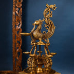 Brass Superfine Peacock Long Lamp (27 Inch) Vedansh Craft