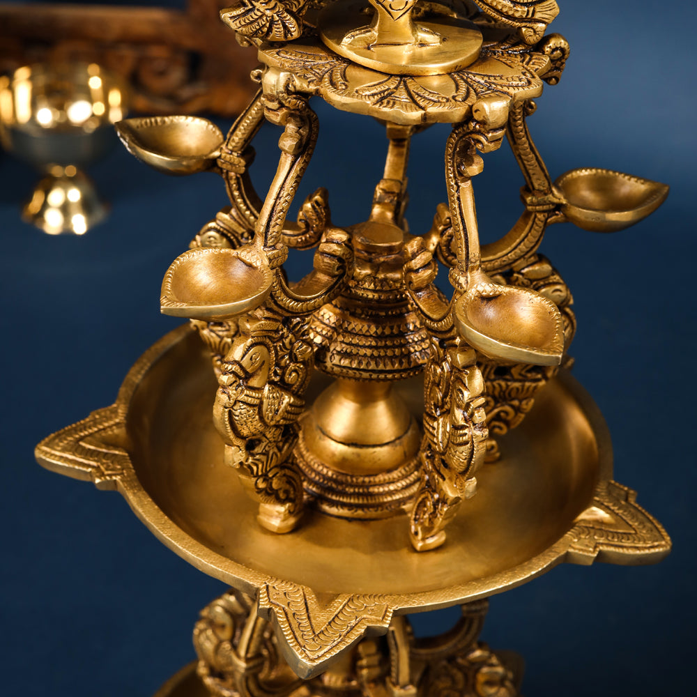 Brass Superfine Peacock Long Lamp (27 Inch) Vedansh Craft