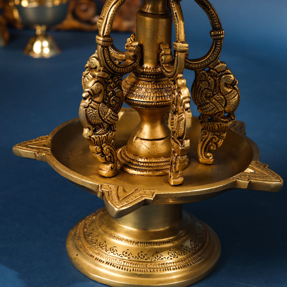 Brass Superfine Peacock Long Lamp (27 Inch) Vedansh Craft