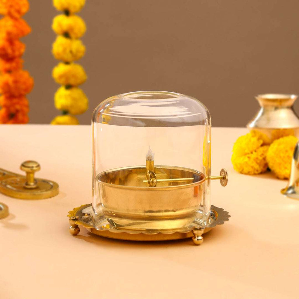 Brass Glass Akhand Jyoti Diya Vedansh Craft