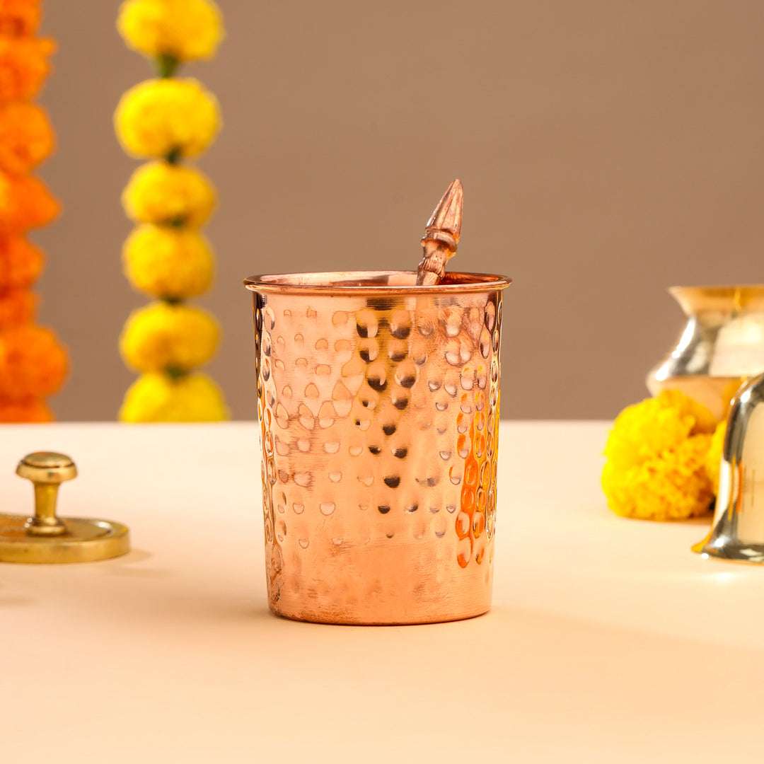 Copper Pooja Panchpatra and Spoon charnamrit Set Vedansh Craft