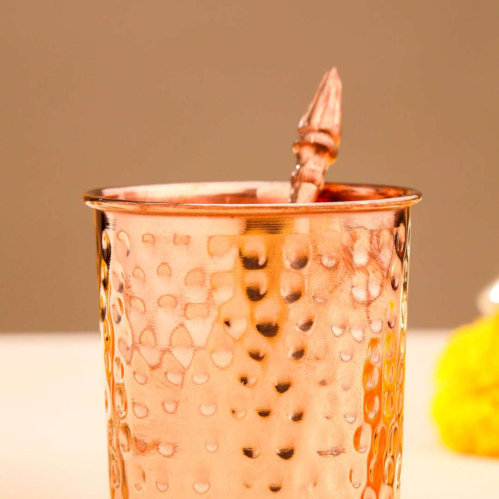 Copper Pooja Panchpatra and Spoon charnamrit Set Vedansh Craft