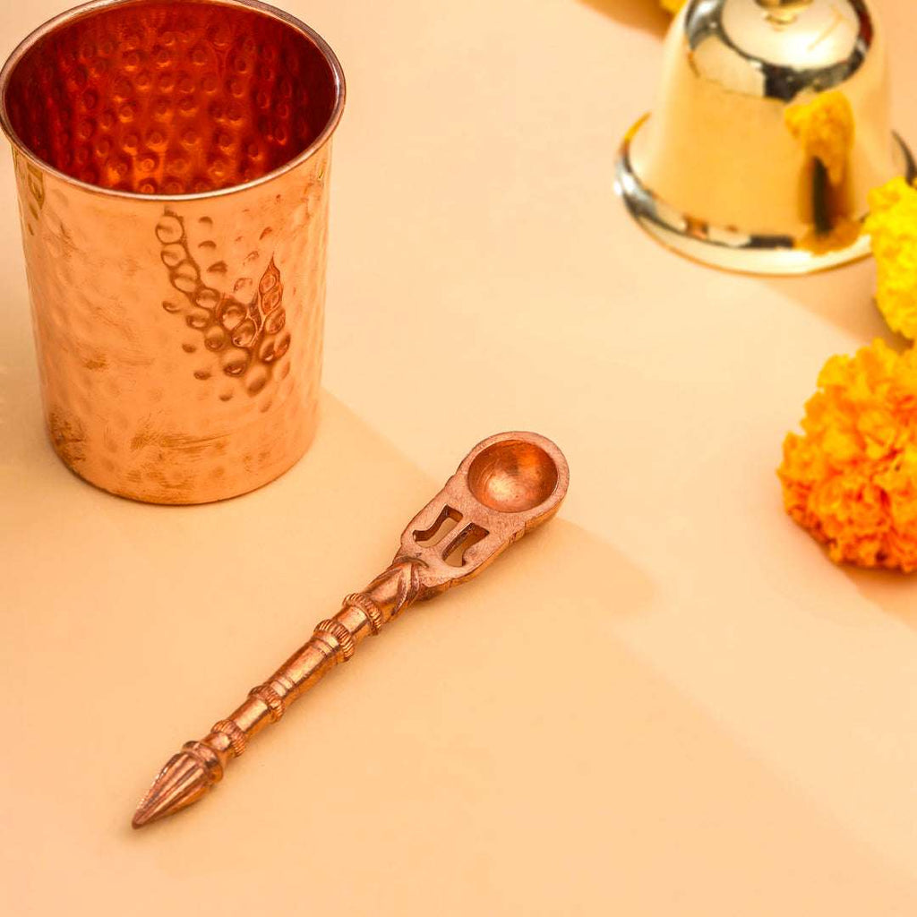 Copper Pooja Panchpatra and Spoon charnamrit Set Vedansh Craft