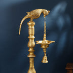 Brass Parrot Lamp With Bell (40 Inch) Vedansh Craft