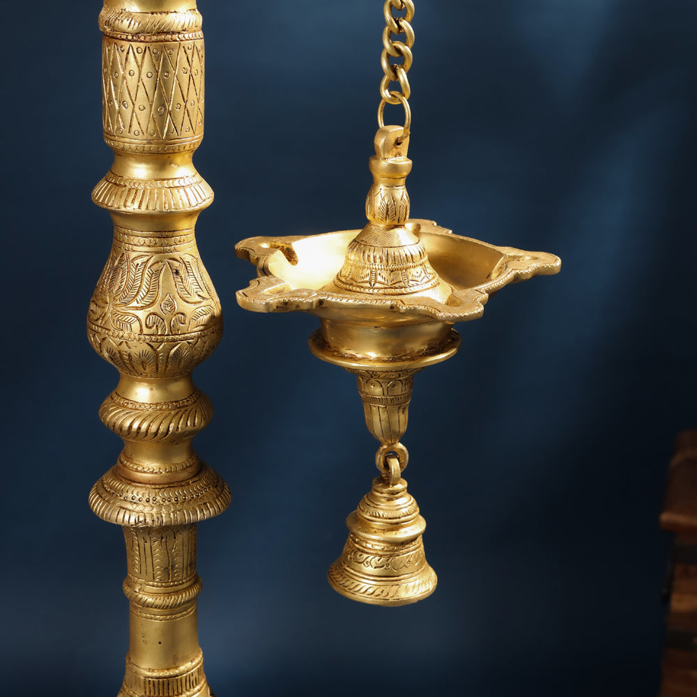 Brass Parrot Lamp With Bell (40 Inch) Vedansh Craft