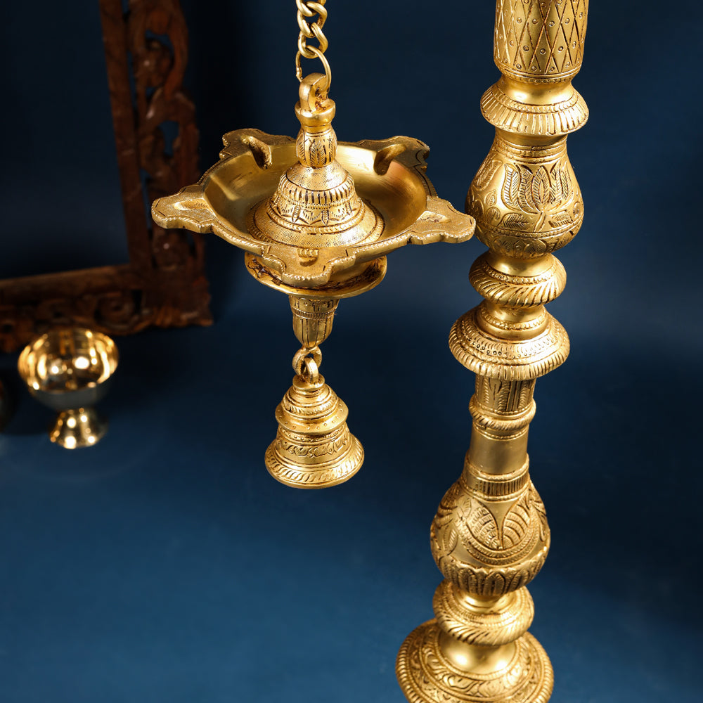 Brass Parrot Lamp With Bell (40 Inch) Vedansh Craft