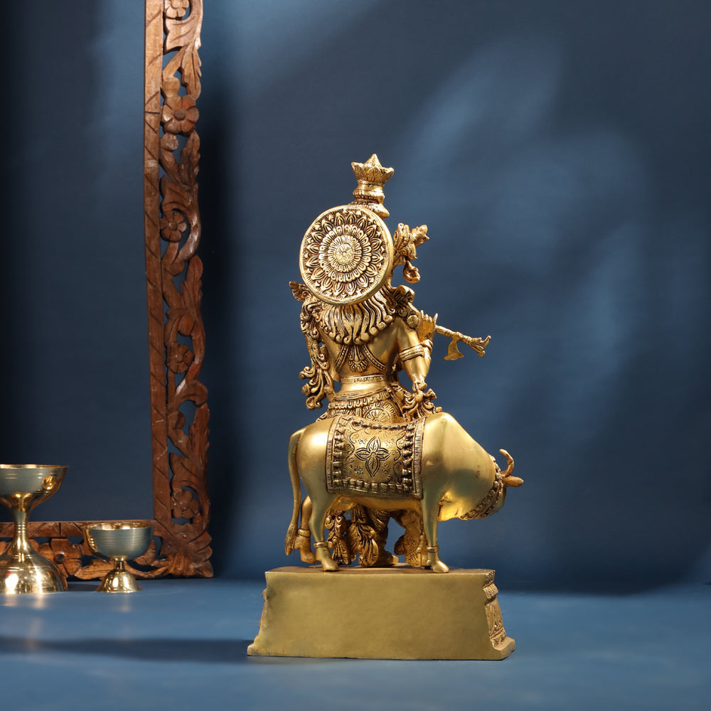 Brass Standing Krishna Idol With Cow (23 Inch) Vedansh Craft