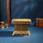 Brass Pooja Stool with Hanging Bells – Traditional & Ornate Design (15 Inch) Vedansh Craft