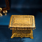 Brass Pooja Stool with Hanging Bells – Traditional & Ornate Design (15 Inch) Vedansh Craft