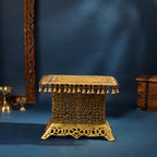 Brass Pooja Stool with Hanging Bells – Traditional & Ornate Design (15 Inch) Vedansh Craft
