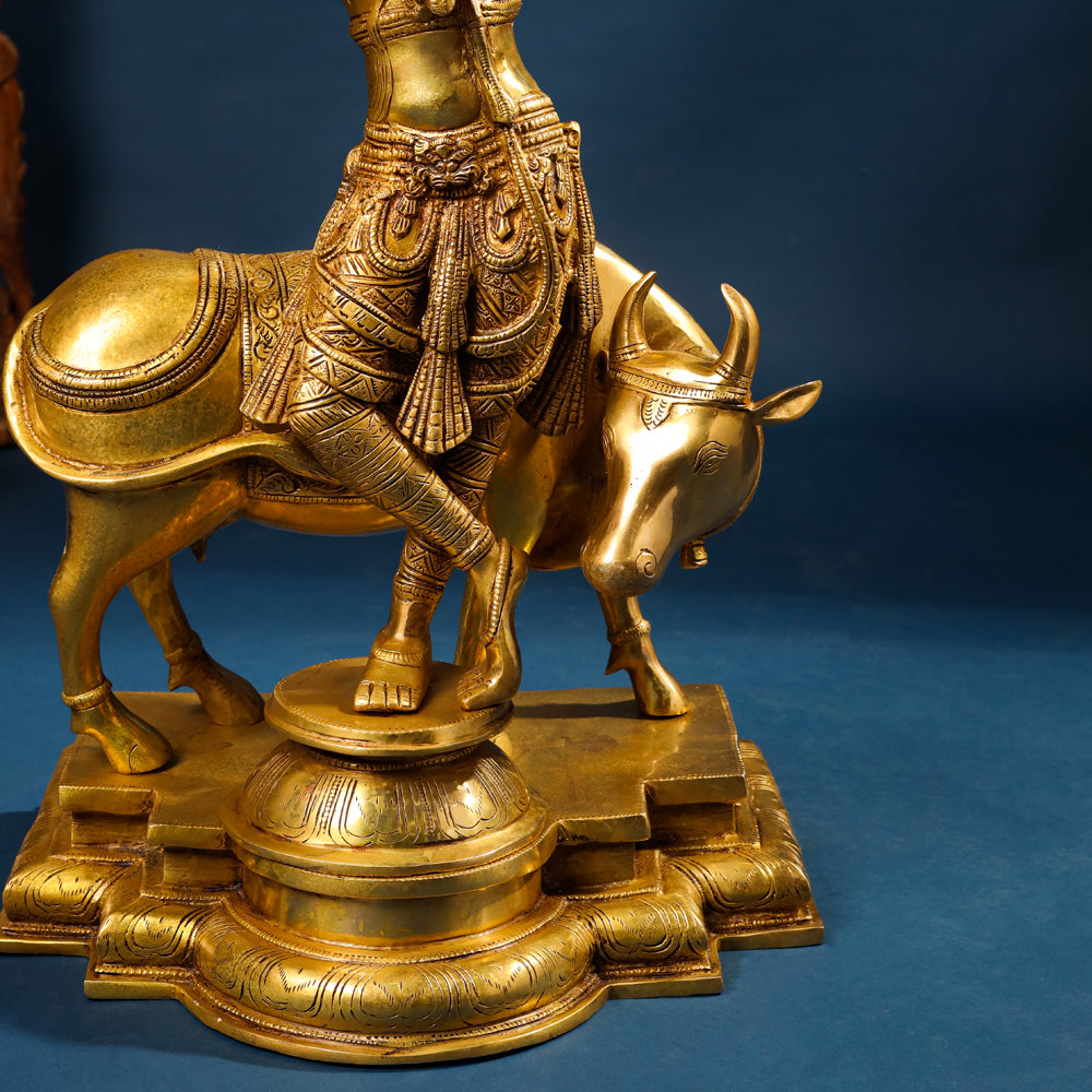 Brass Standing Superfine Krishna Idol With Cow (26 Inch) Vedansh Craft