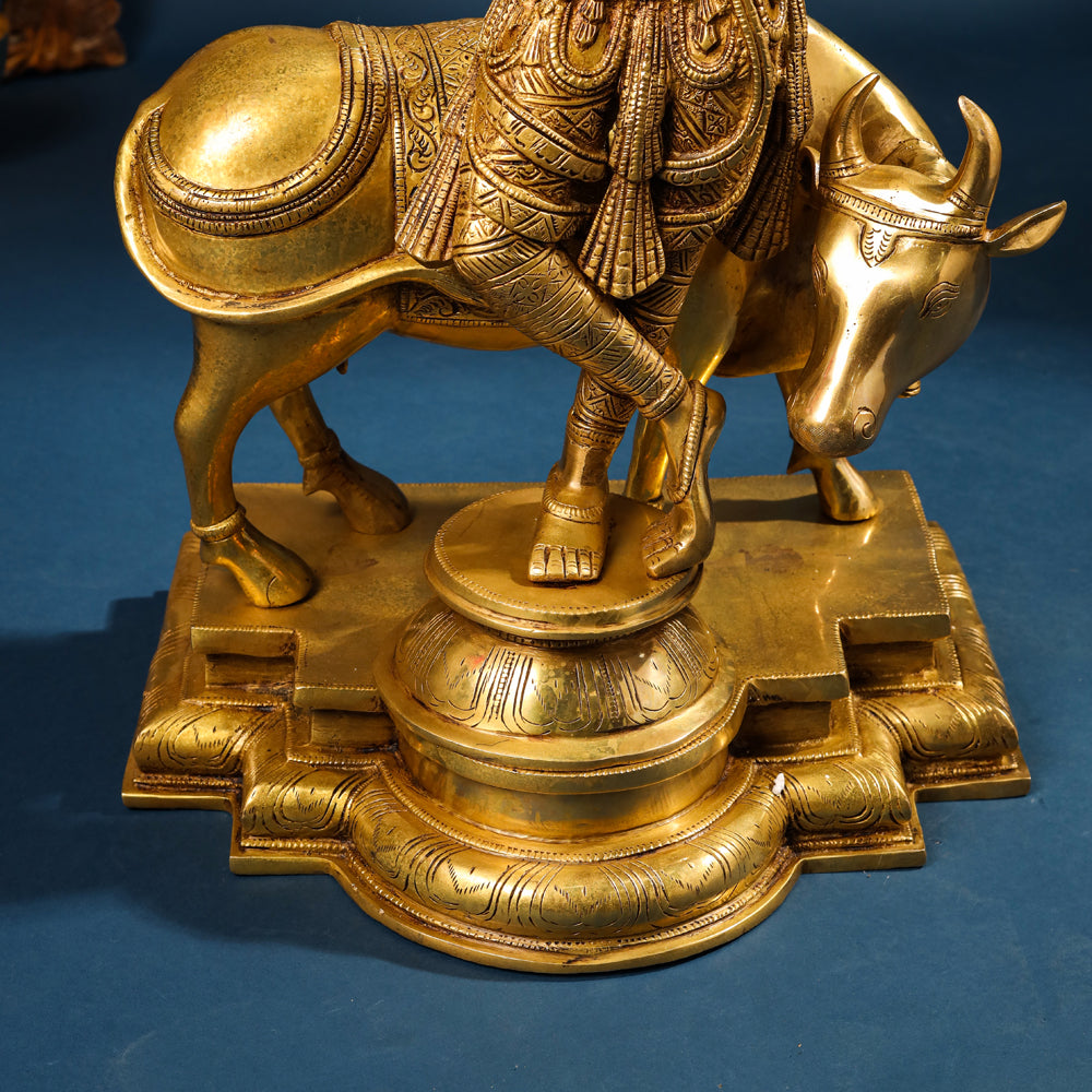 Brass Standing Superfine Krishna Idol With Cow (26 Inch) Vedansh Craft