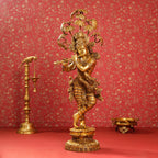 Brass Standing Krishna Idol With Tree (56 Inch) Vedansh Craft