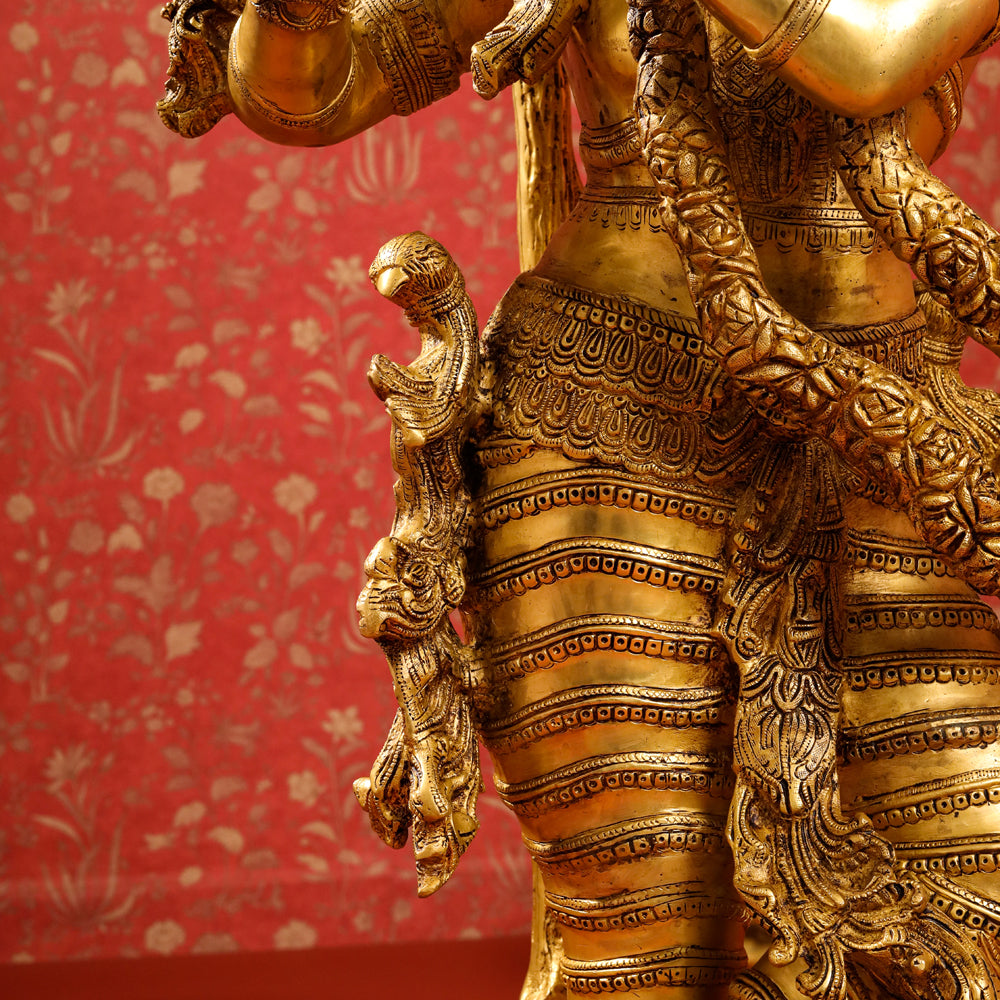 Brass Standing Krishna Idol With Tree (56 Inch) Vedansh Craft