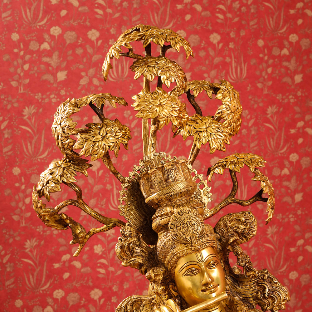 Brass Standing Krishna Idol With Tree (56 Inch) Vedansh Craft